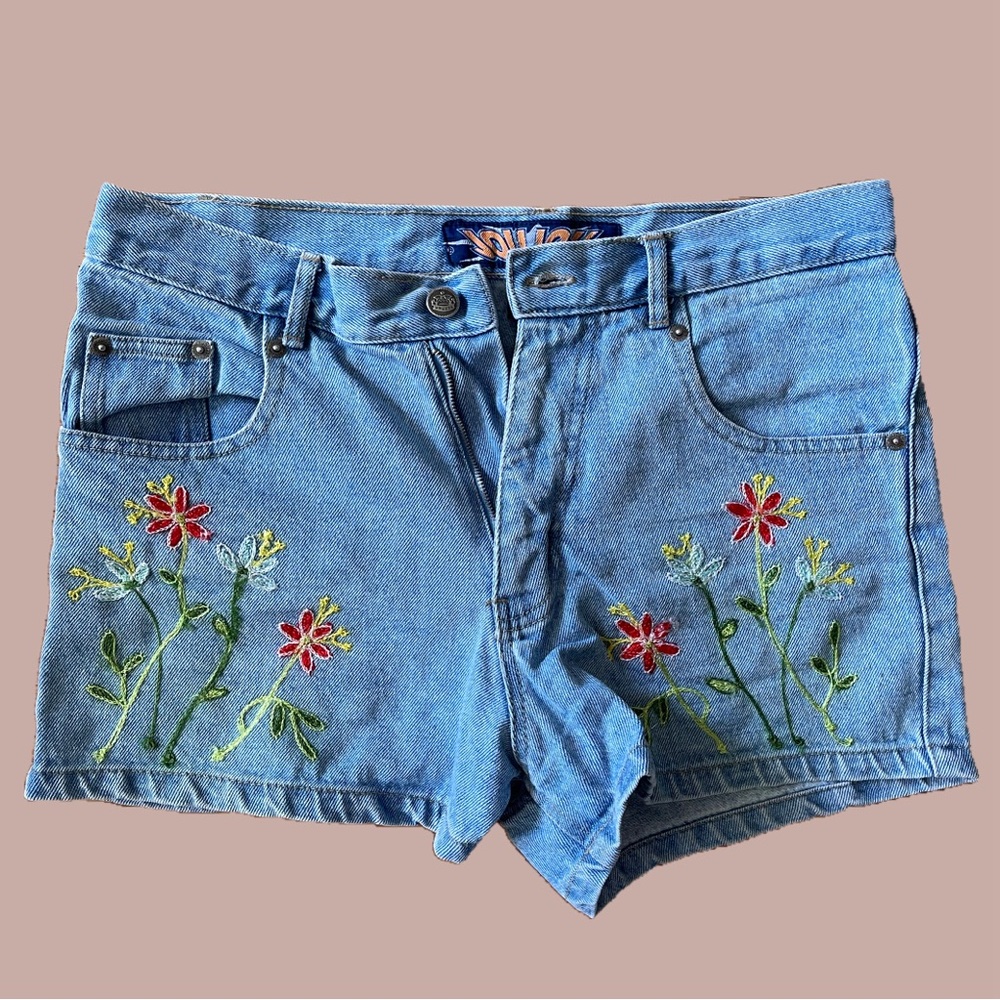 Jou Jou 90s Embroidered Denim Shorts